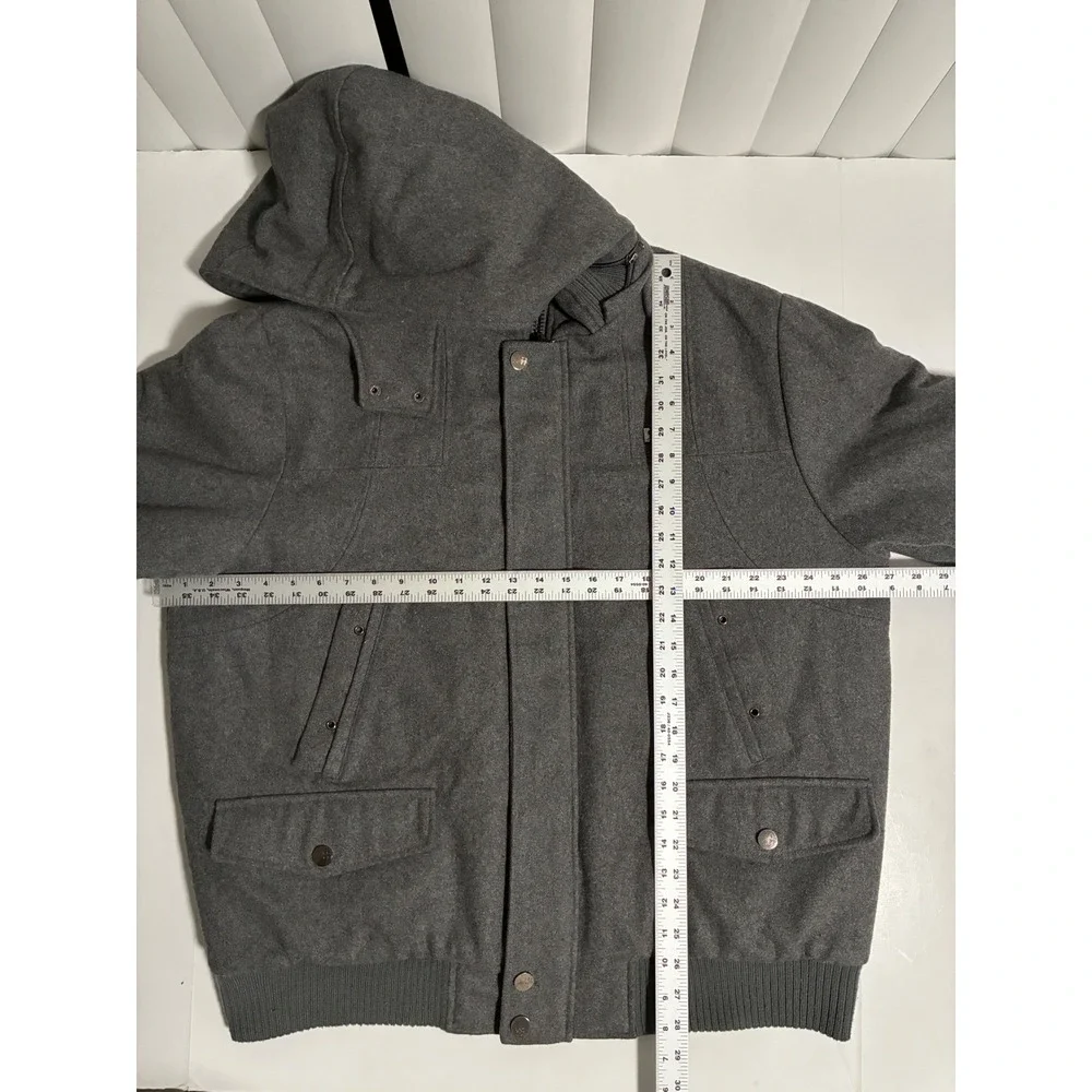 Coogi Mens‎ XL Gray Wool Blend Hooded Bomber Jacket Heavyweight Coat